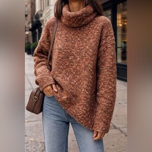 Vintage Express Tricot Oversized Turtleneck Wool Sweater Brown 90s/Y2K Vibes